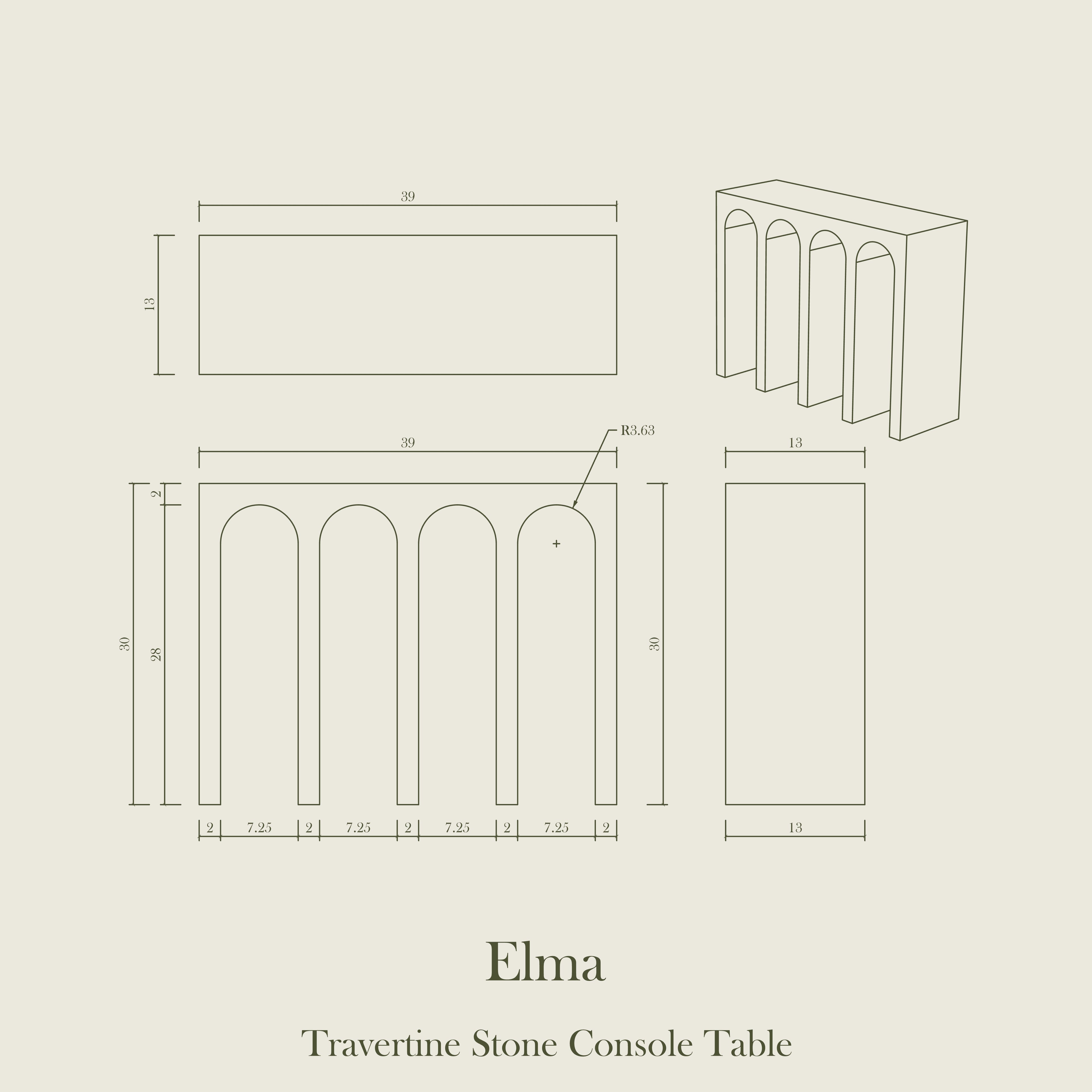 Elma — Travertine Stone Console Table