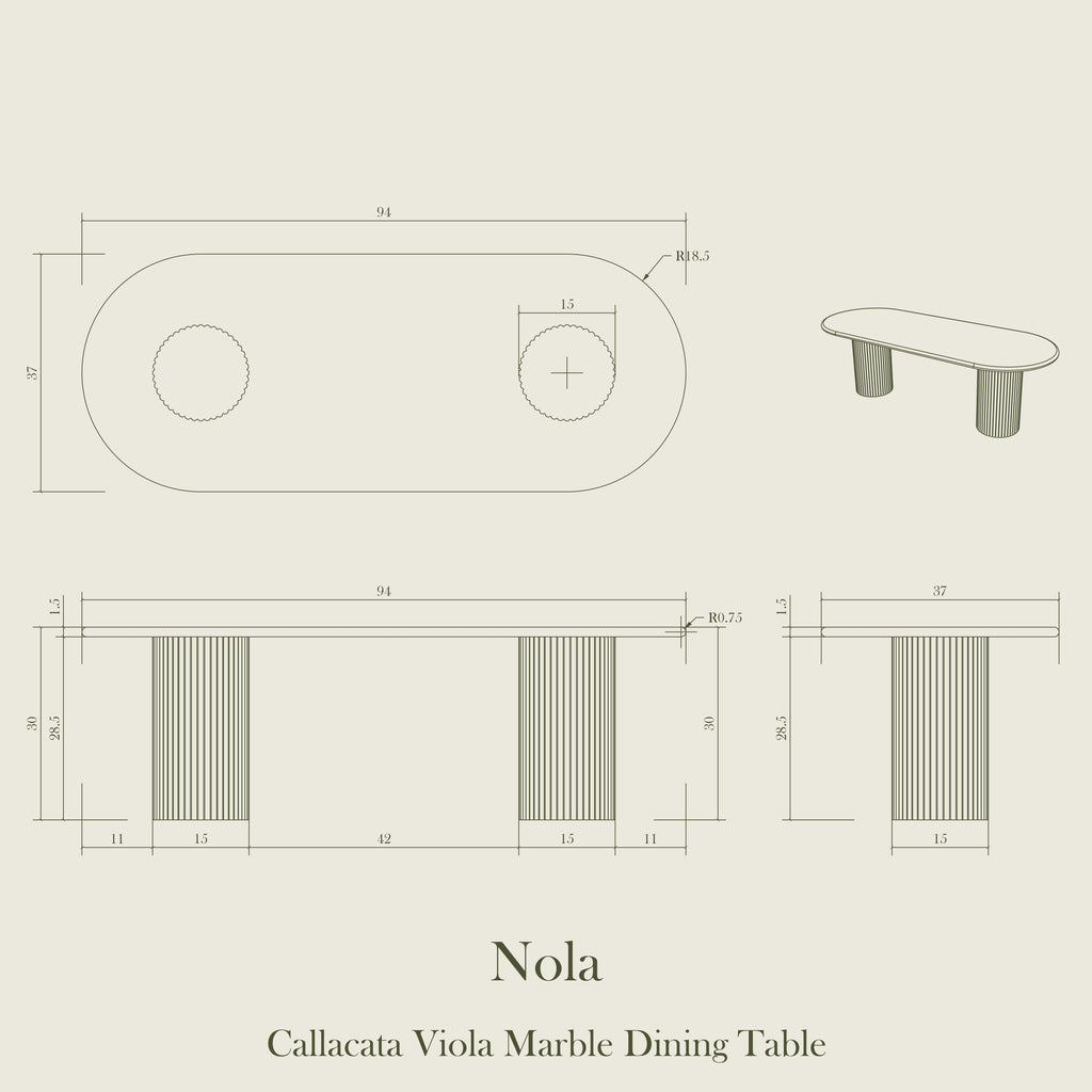 Nola - Calacatta Viola Marble Dining Table