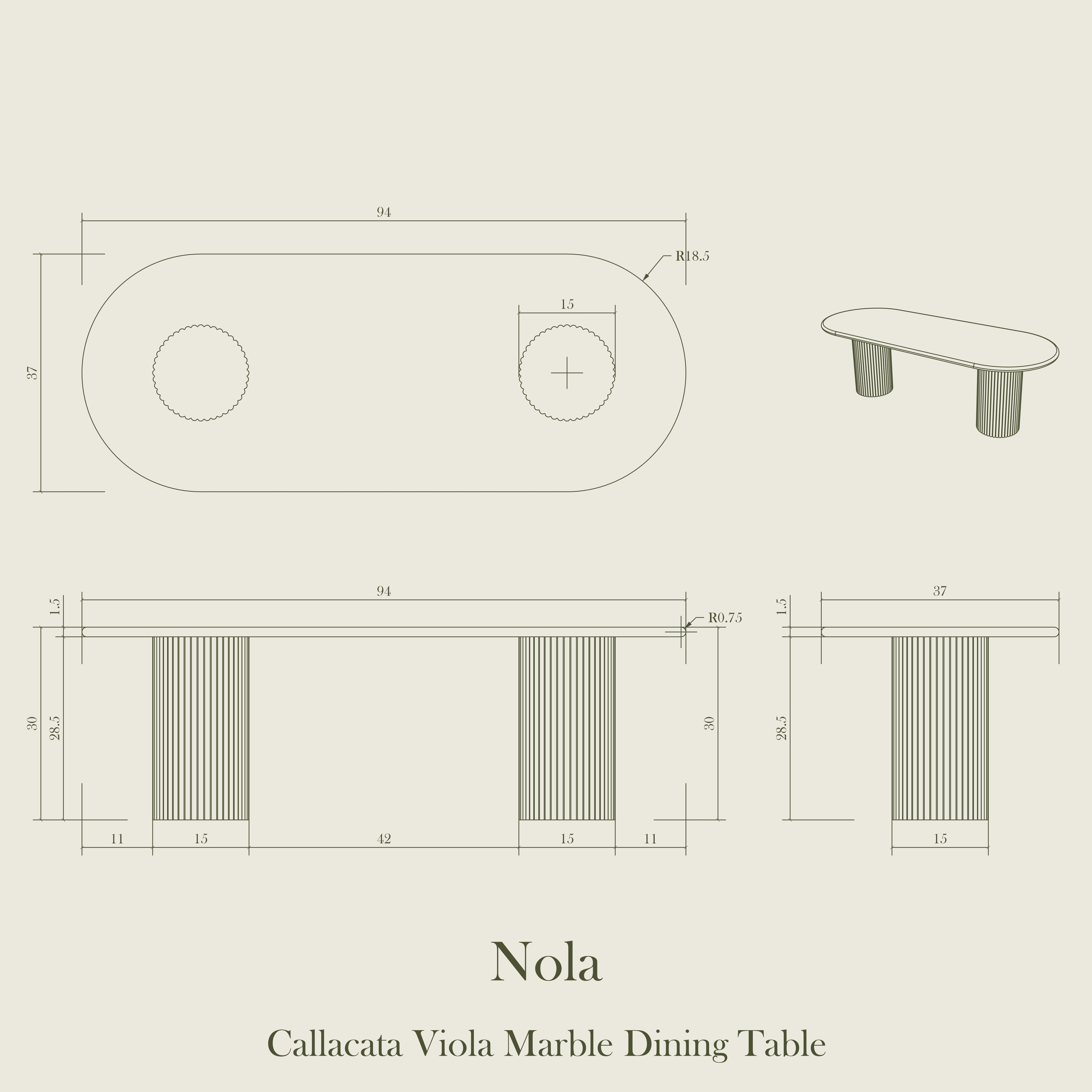 Nola - Calacatta Viola Marble Dining Table
