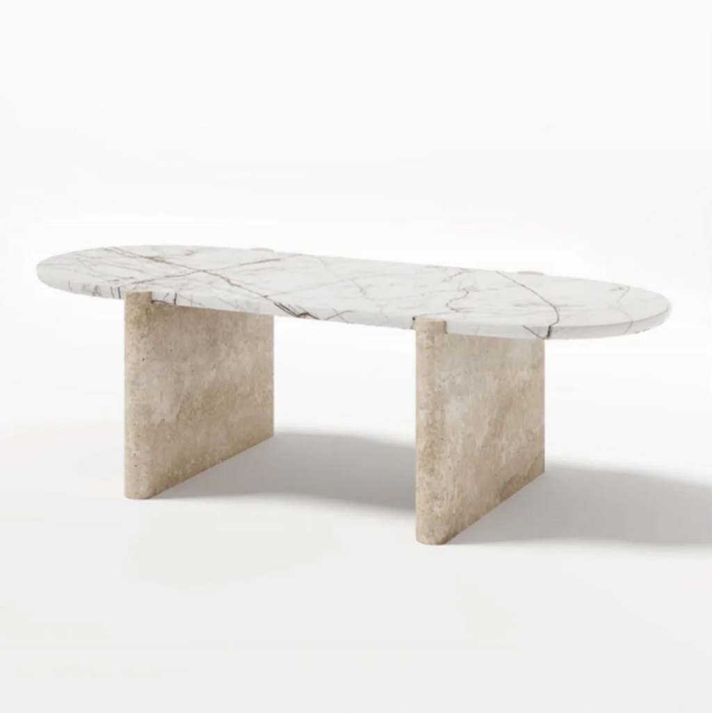 Double Solace – Calacatta Marble & Travertine Dining Table
