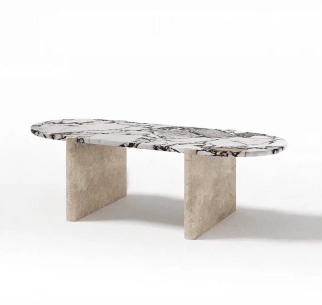 Double Solace – Calacatta Marble & Travertine Dining Table