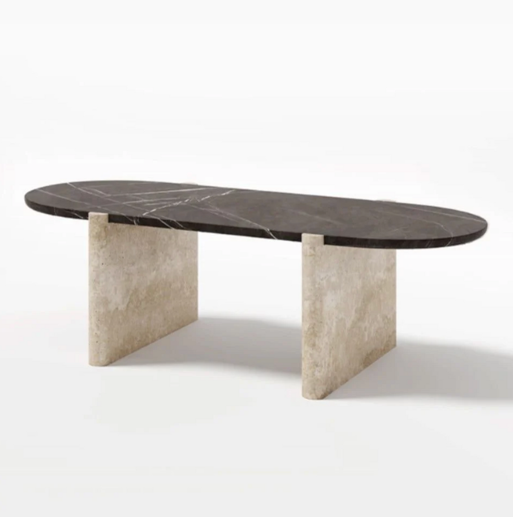 Double Solace – Calacatta Marble & Travertine Dining Table