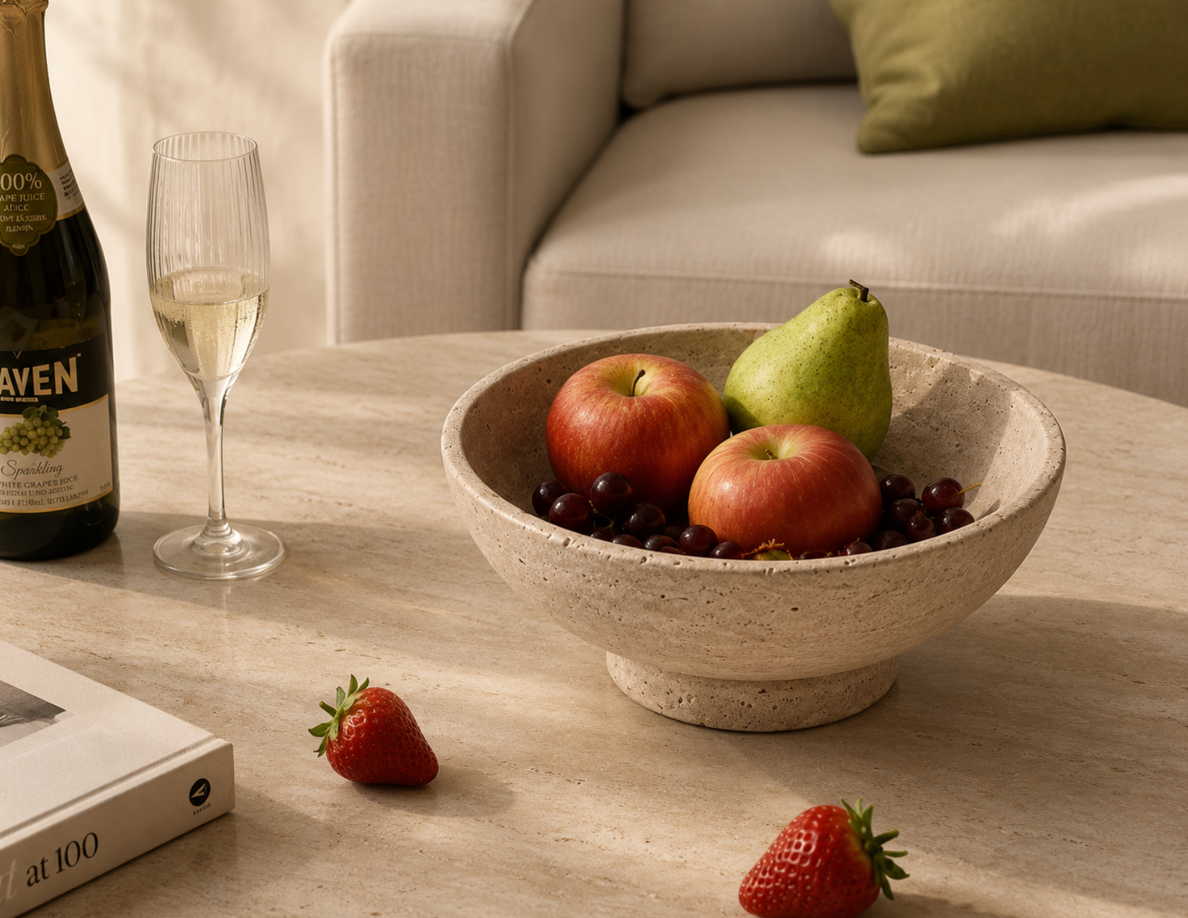 The Valenne – Travertine Pedestal Bowl