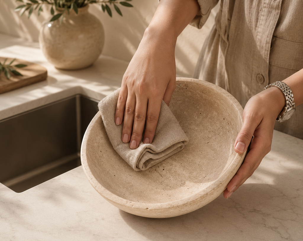 The Valenne – Travertine Pedestal Bowl