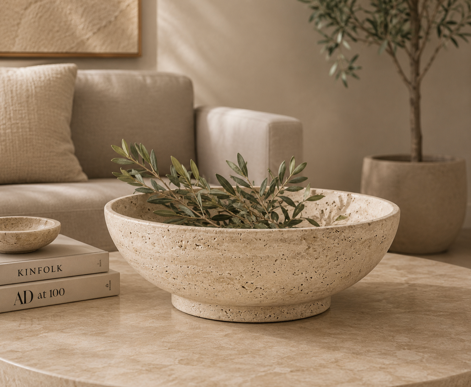The Valenne – Travertine Pedestal Bowl