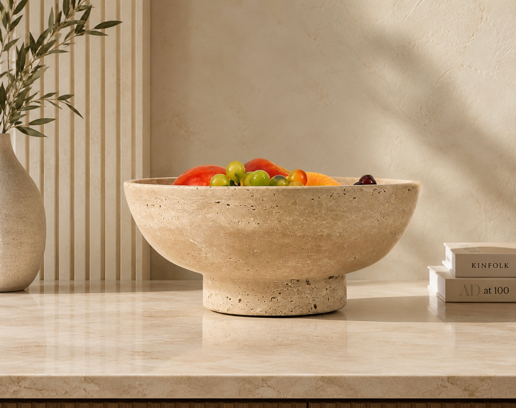 The Valenne – Travertine Pedestal Bowl