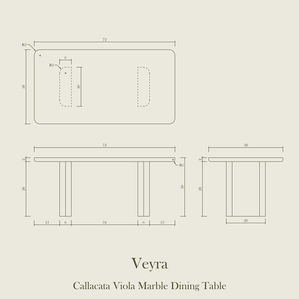 Veyra — Calacatta Viola Marble Dining Table
