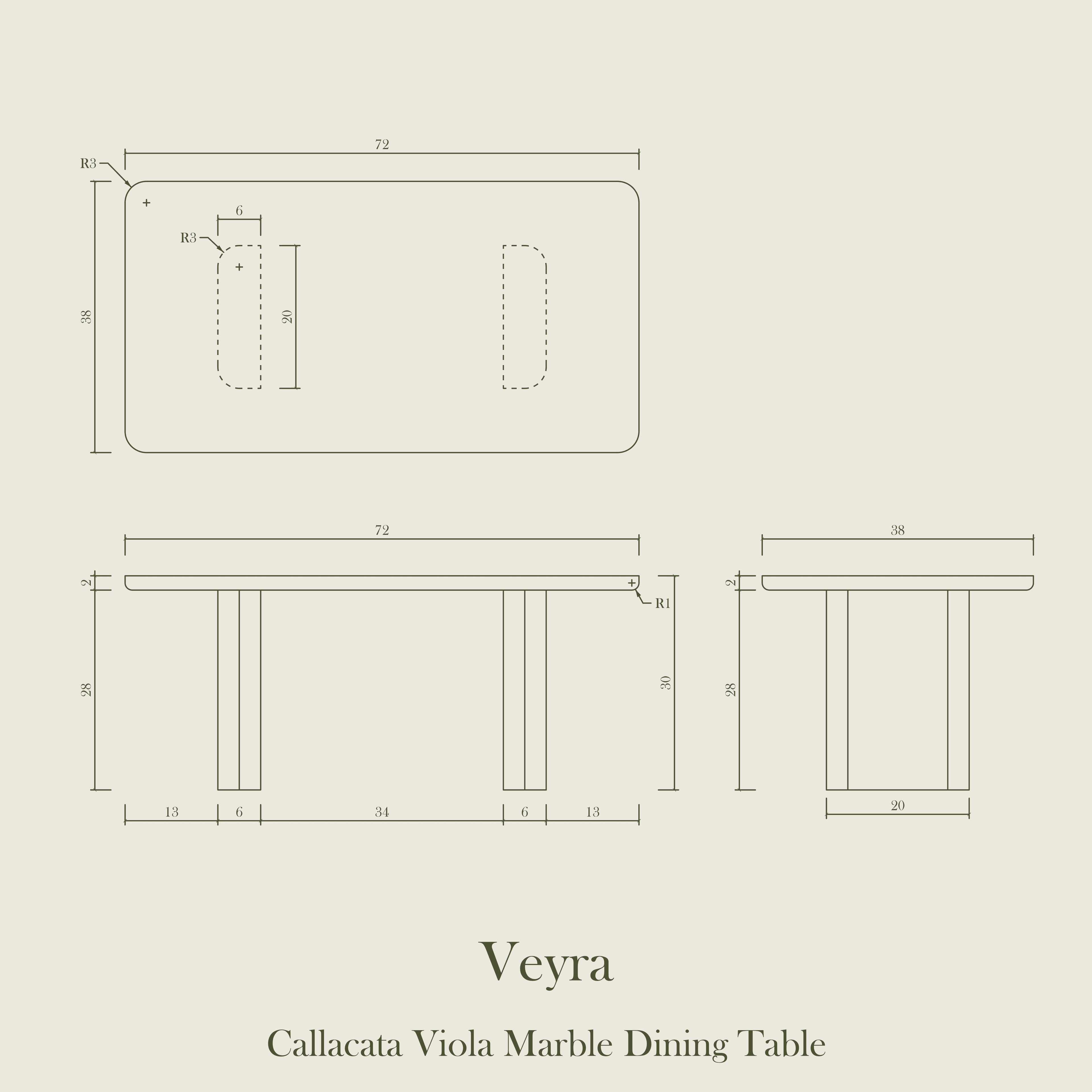Veyra — Calacatta Viola Marble Dining Table